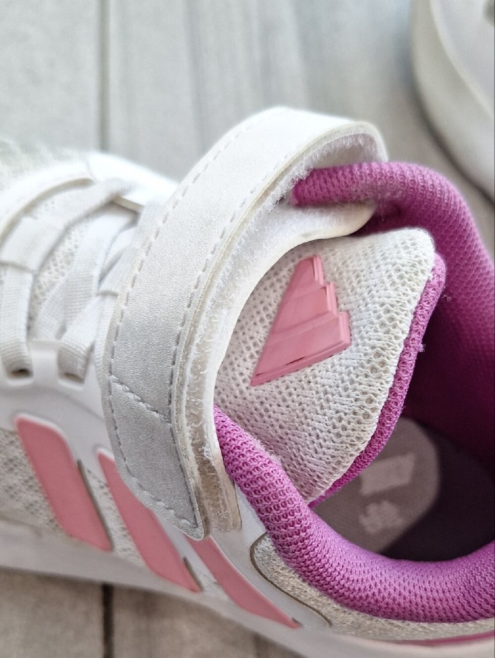 adidas White and Pink Kids Velcro Sneakers - Picture 9 of 9